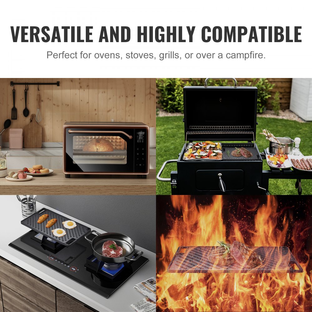GP46x26 - Versatile 9.7"x16.7" Cast Iron Griddle for Indoor/Outdoor Cooking