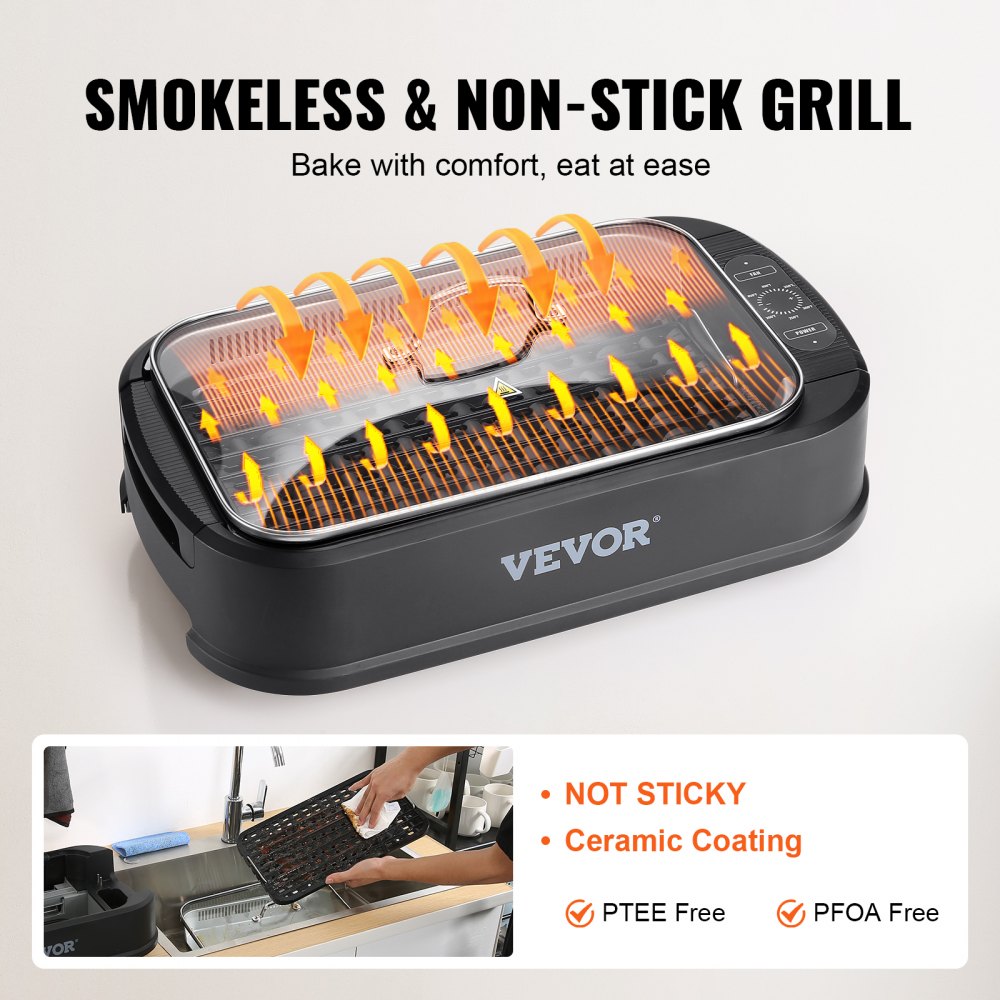 010742424284 - Smokeless 1500W Indoor Grill with 110 sq.in Non-Stick Surface