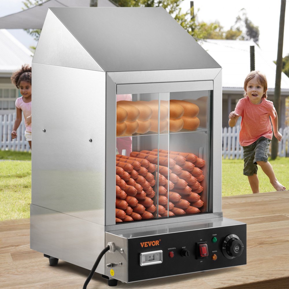 BW-1P-E - 1200W 2-Tier Hot Dog Steamer with Temperature Control