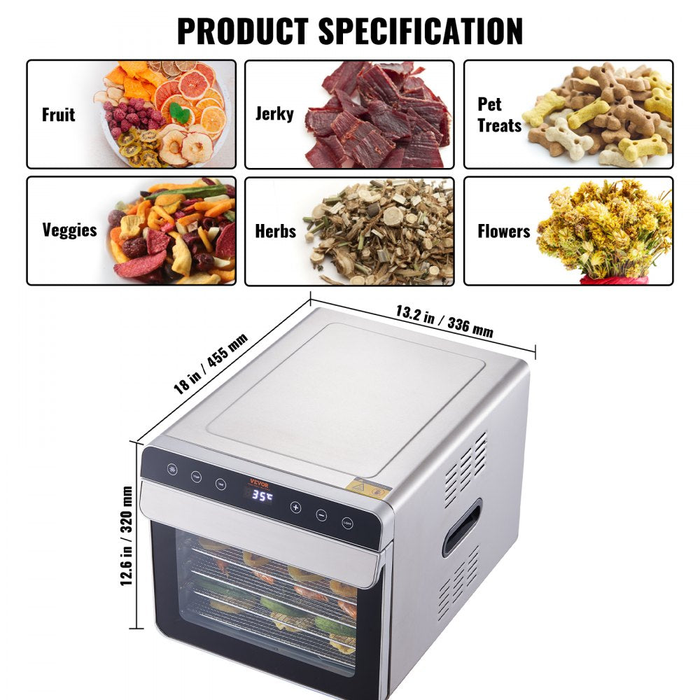 SS-06A - 6 Tray Stainless Steel Food Dehydrator with 360° Airflow