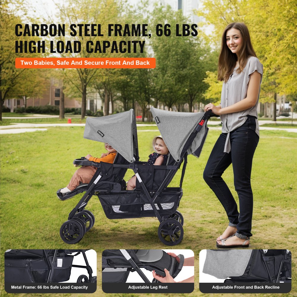 T33 - Lightweight Double Stroller with Safety Belt and Easy Storage