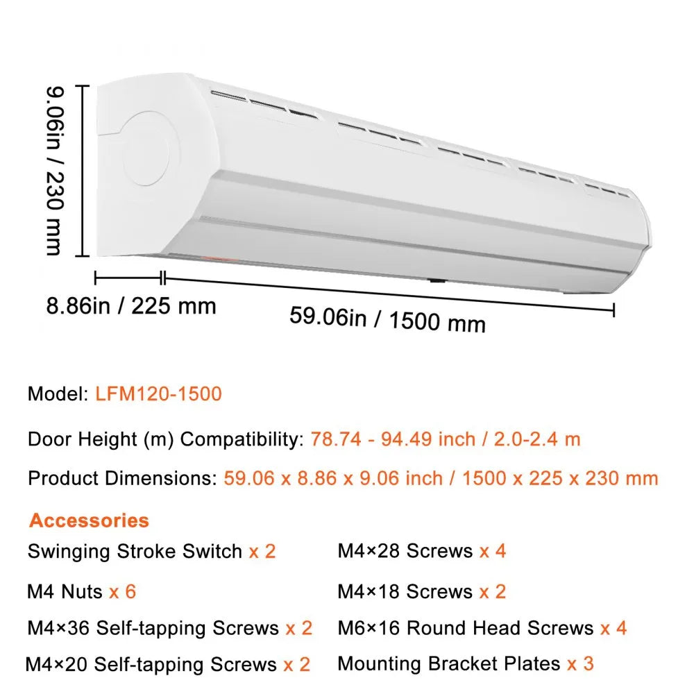 LFM120-1500-U - 60" Air Curtain 1500CFM with Dual-Speed Function
