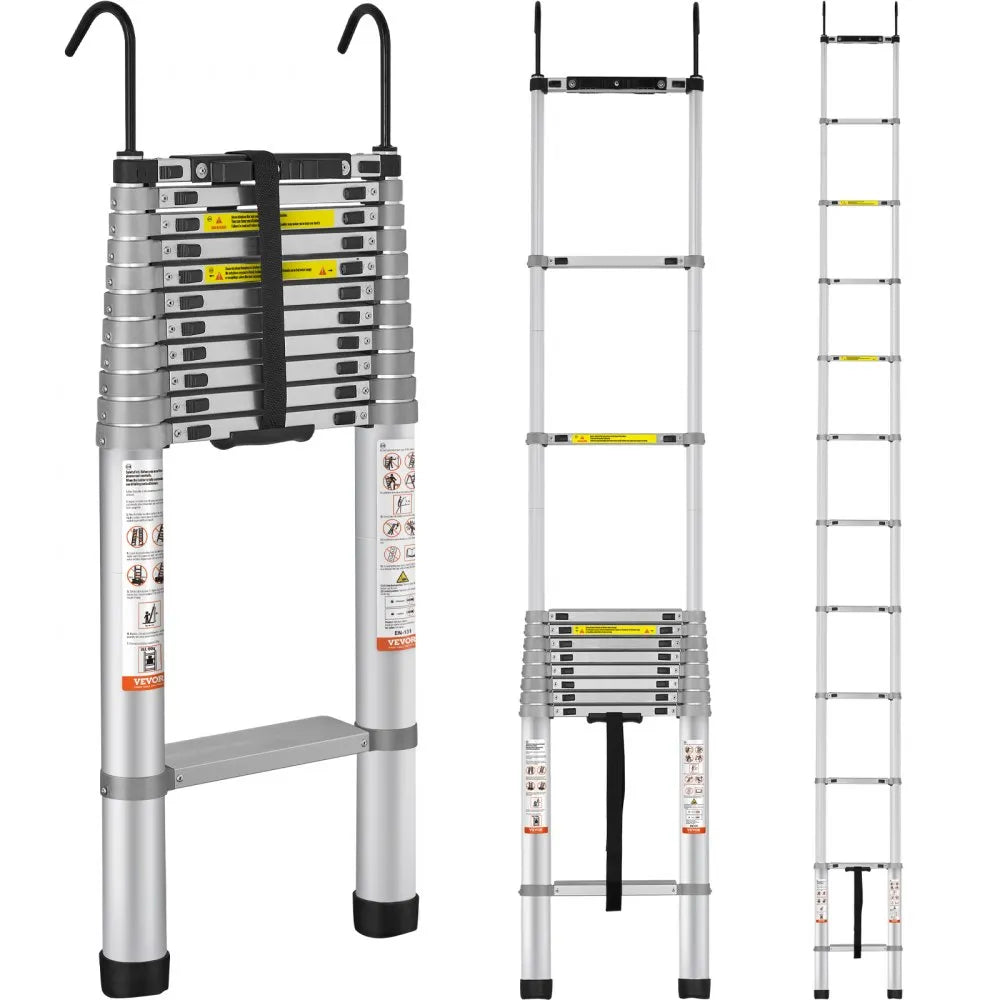 DLT215F - 15 FT Aluminum Telescoping Ladder, 400 lbs Capacity, One-Button Retraction