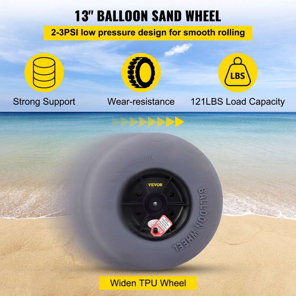 010298452284 - 13" TPU Beach Wheels for Effortless Heavy Load Transport
