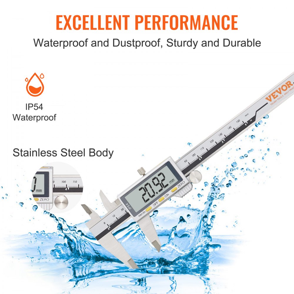 JS808F150SS - 0-6 Inch Stainless Steel Digital Caliper with LCD Display