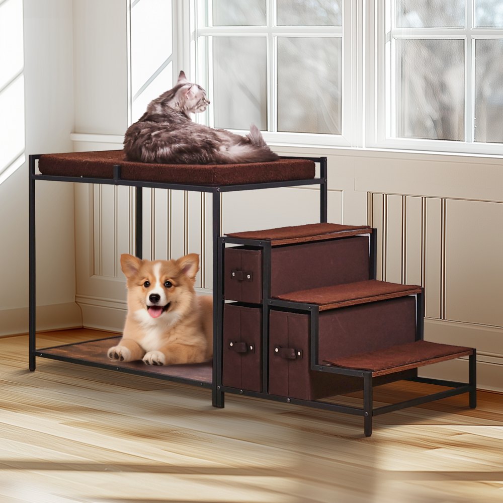 099-2A - Double-Decker Pet Bunk Bed with Stairs & Anti-Slip Design