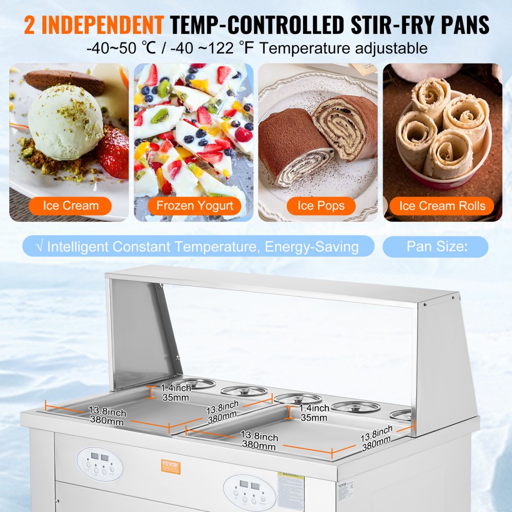 CBJF-2D5B - Stainless Steel 13.8" Ice Cream Roll Maker with Rapid Cooling