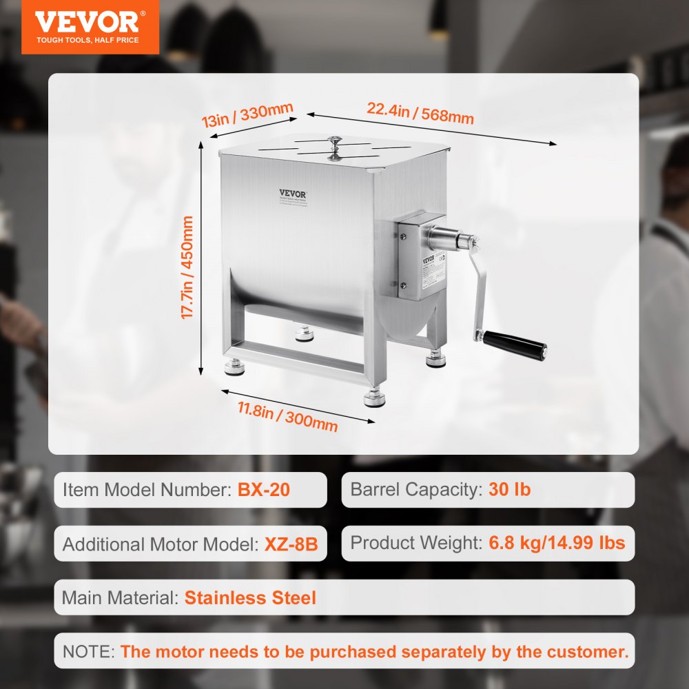 BX-20 - 30 lbs Stainless Steel Meat Mixer with Adjustable Feet