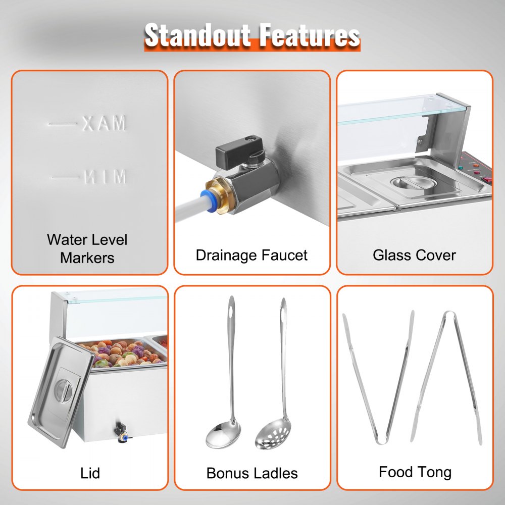 SC-TC-214 - 4-Pan Commercial Food Warmer with Glass Cover, 8qt Capacity