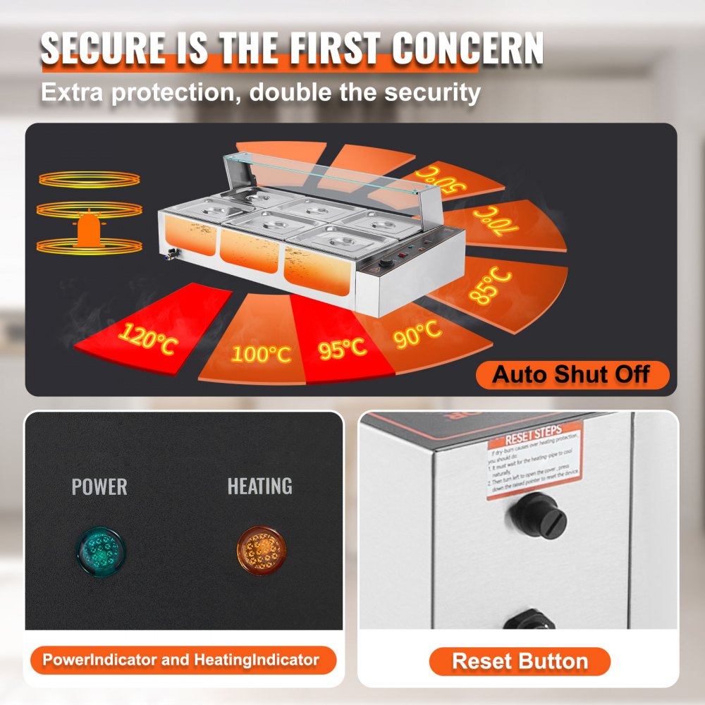 SC-TC-216 - 6-Pan Stainless Steel Buffet Warmer with Glass Cover