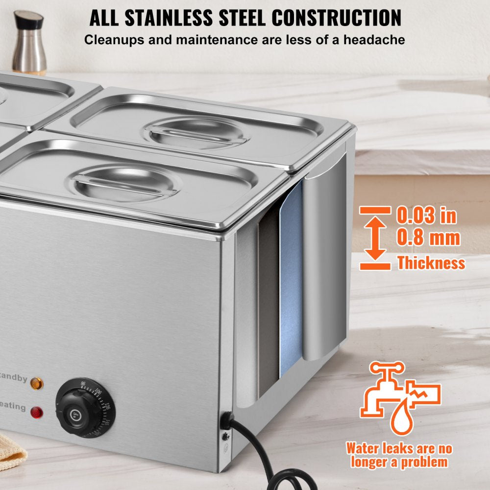 M-112 - 4-Pan 15.9QT Stainless Steel Food Warmer with Dry-Burn Protection