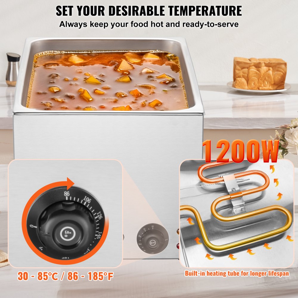 M-300 - 18L Stainless Steel Food Warmer with Dry-Burn Protection