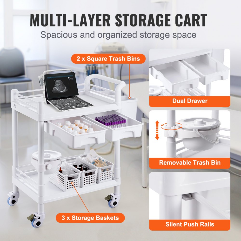 K-UT103A1 - VEVOR 2-Tier Lab Cart with 110lb Capacity & Silent Wheels