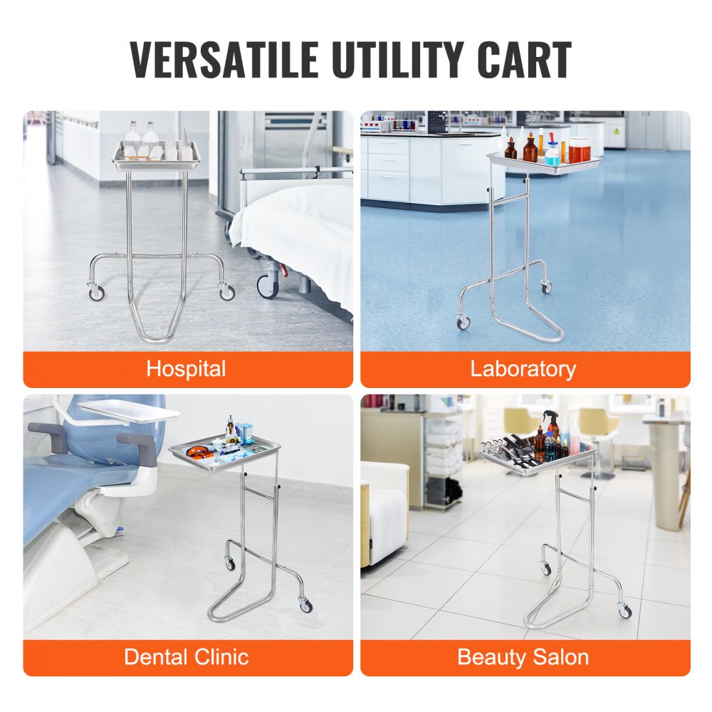 140301 - Durable Stainless Steel Lab Cart with Adjustable Height & Silent Wheels
