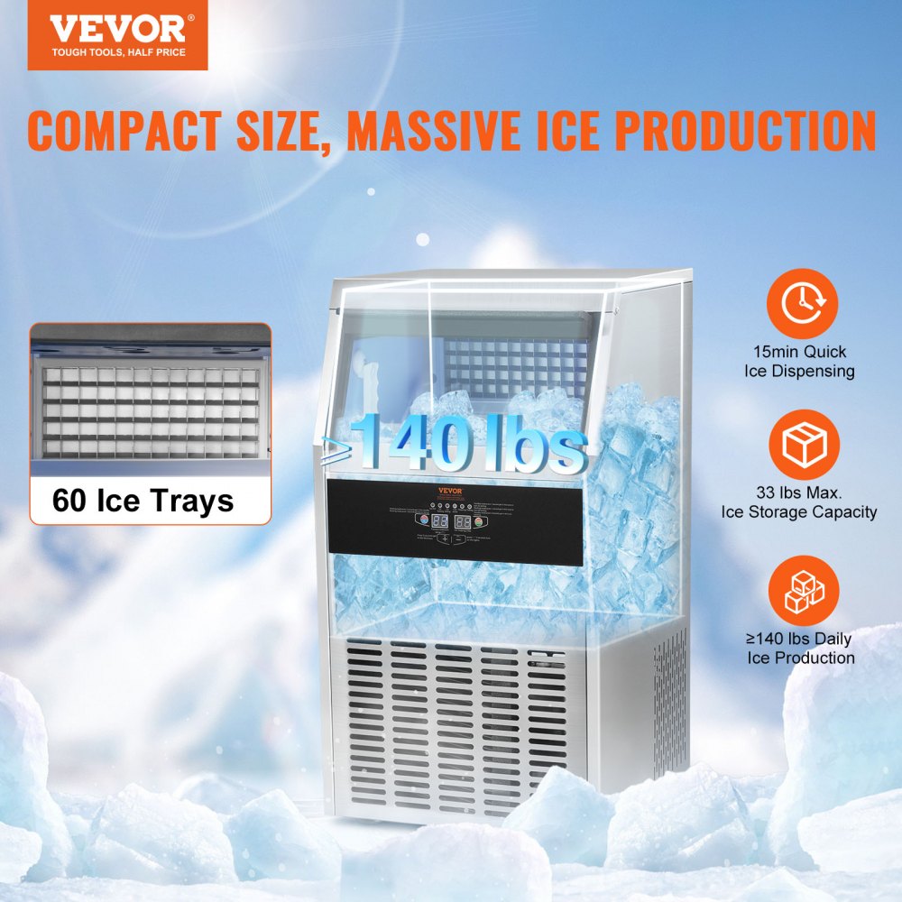 SSX140 - 140 lbs/day VEVOR Ice Maker with 33 lbs Storage Capacity