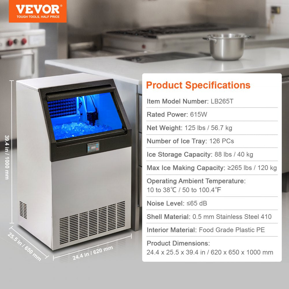 LB265T - 265 lbs/24H VEVOR Ice Maker with 88 lbs Storage Capacity