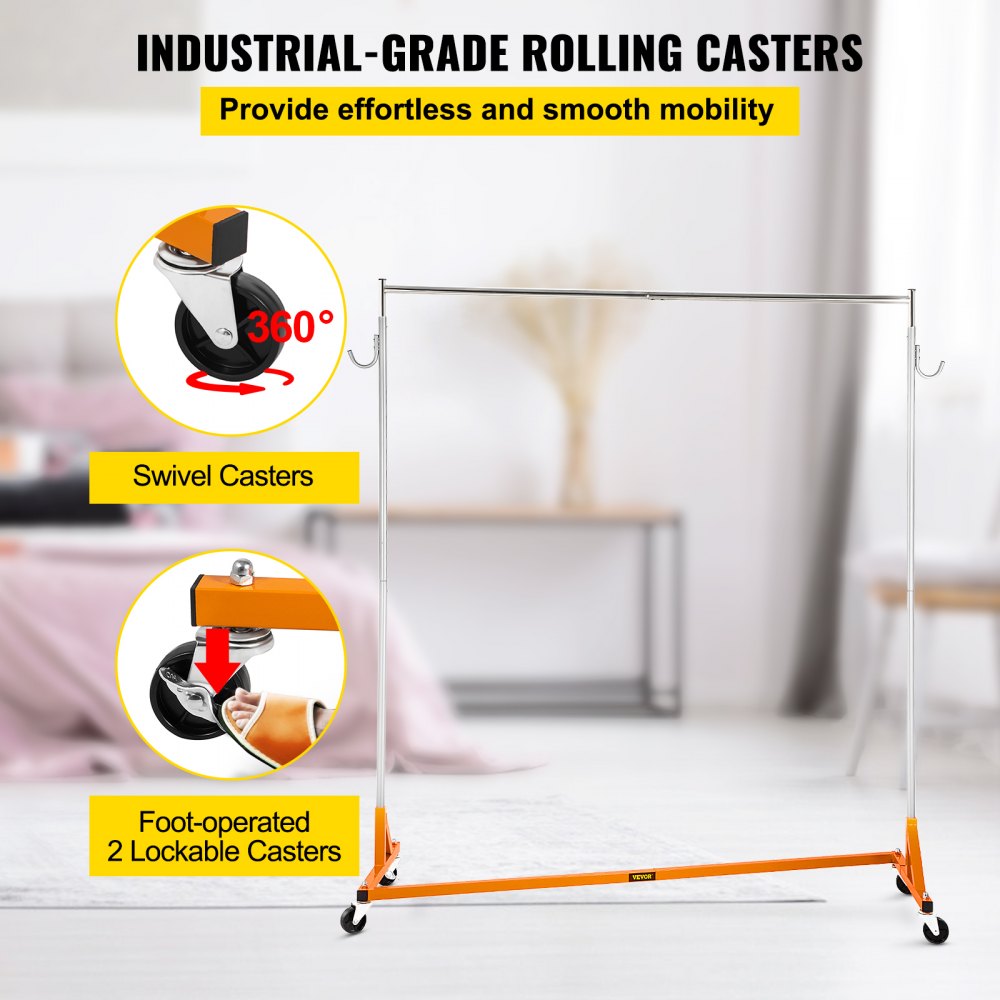 SZOON611 - Heavy-Duty Rolling Garment Rack with Lockable Casters