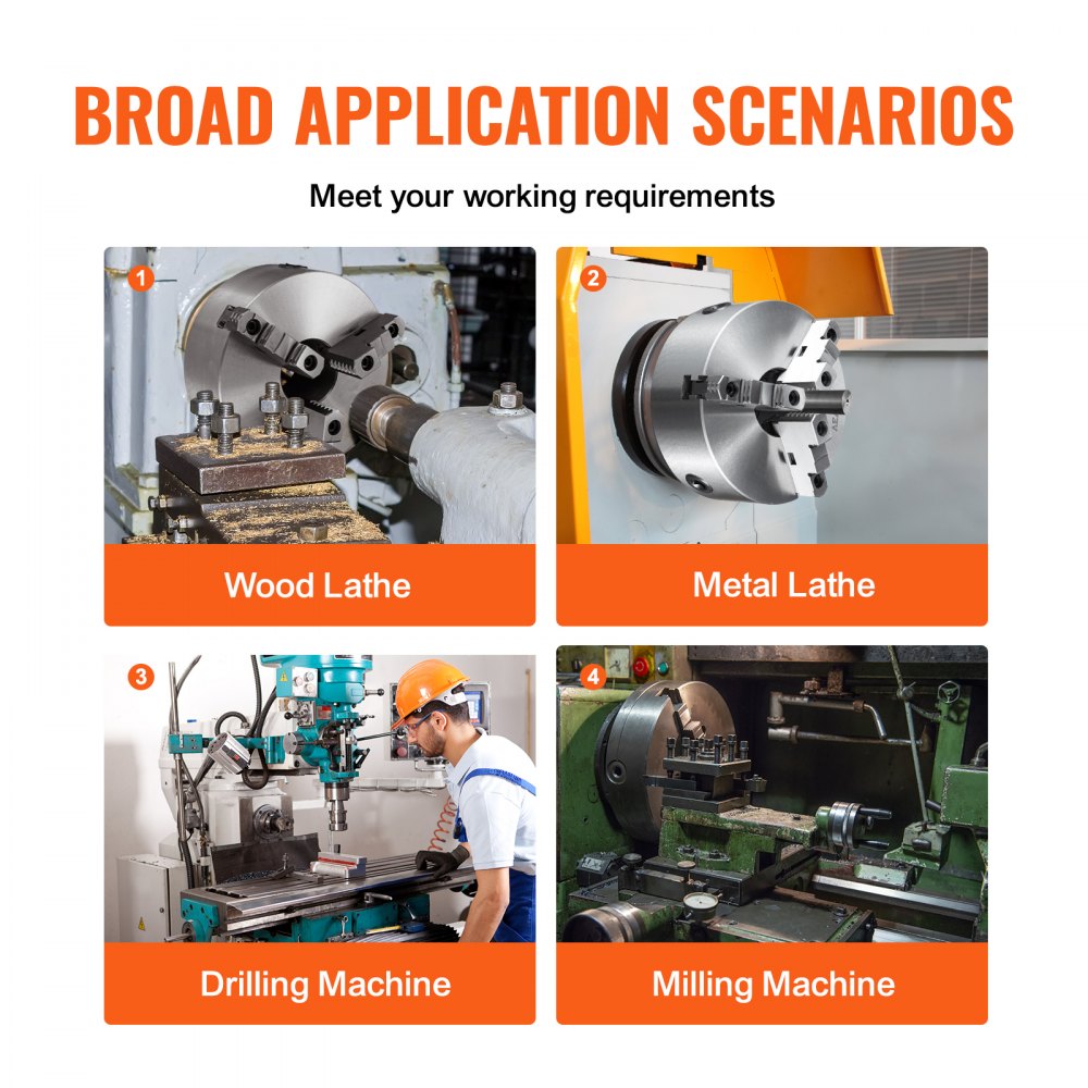 K11-200 - 8'' VEVOR 3-Jaw Self-Centering Lathe Chuck for Precision Tasks
