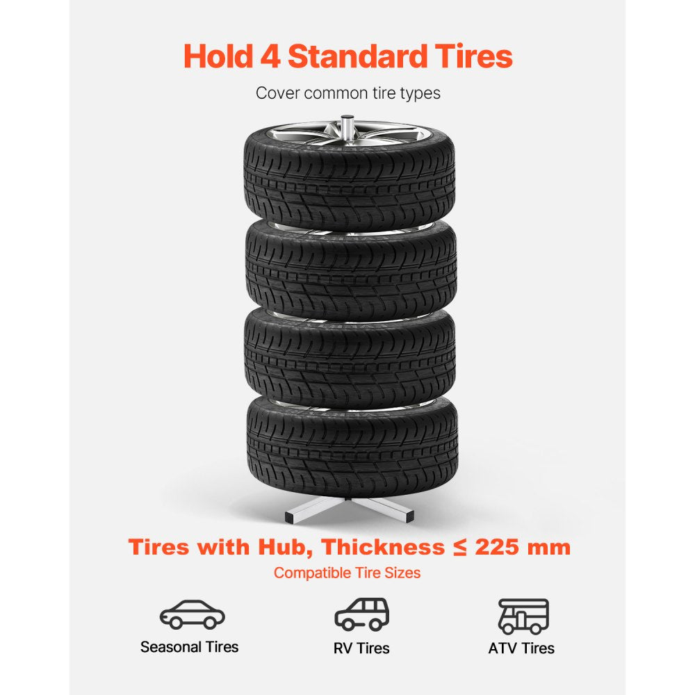 TC0510NW - Space-Saving Tire Stand for 4 Tires, Holds Up to 225mm Wide