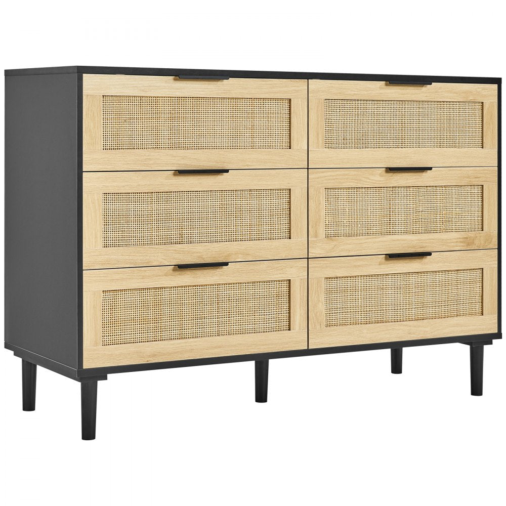 SR191630BK - Versatile Rattan Dresser with 6 Drawers and Wooden Frame
