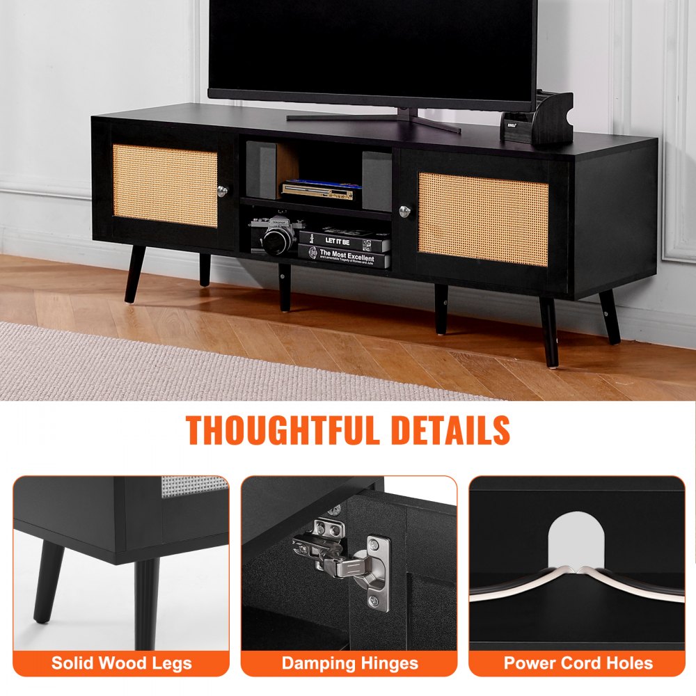 10FJTRTVO1BW - Stylish Rattan TV Stand for 65" TVs with USB Ports