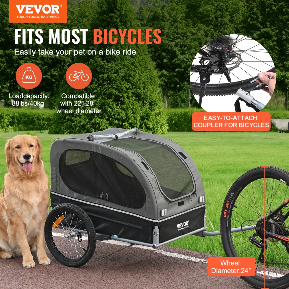 DT810 - Durable Dog Bike Trailer for Pets up to 88 lbs