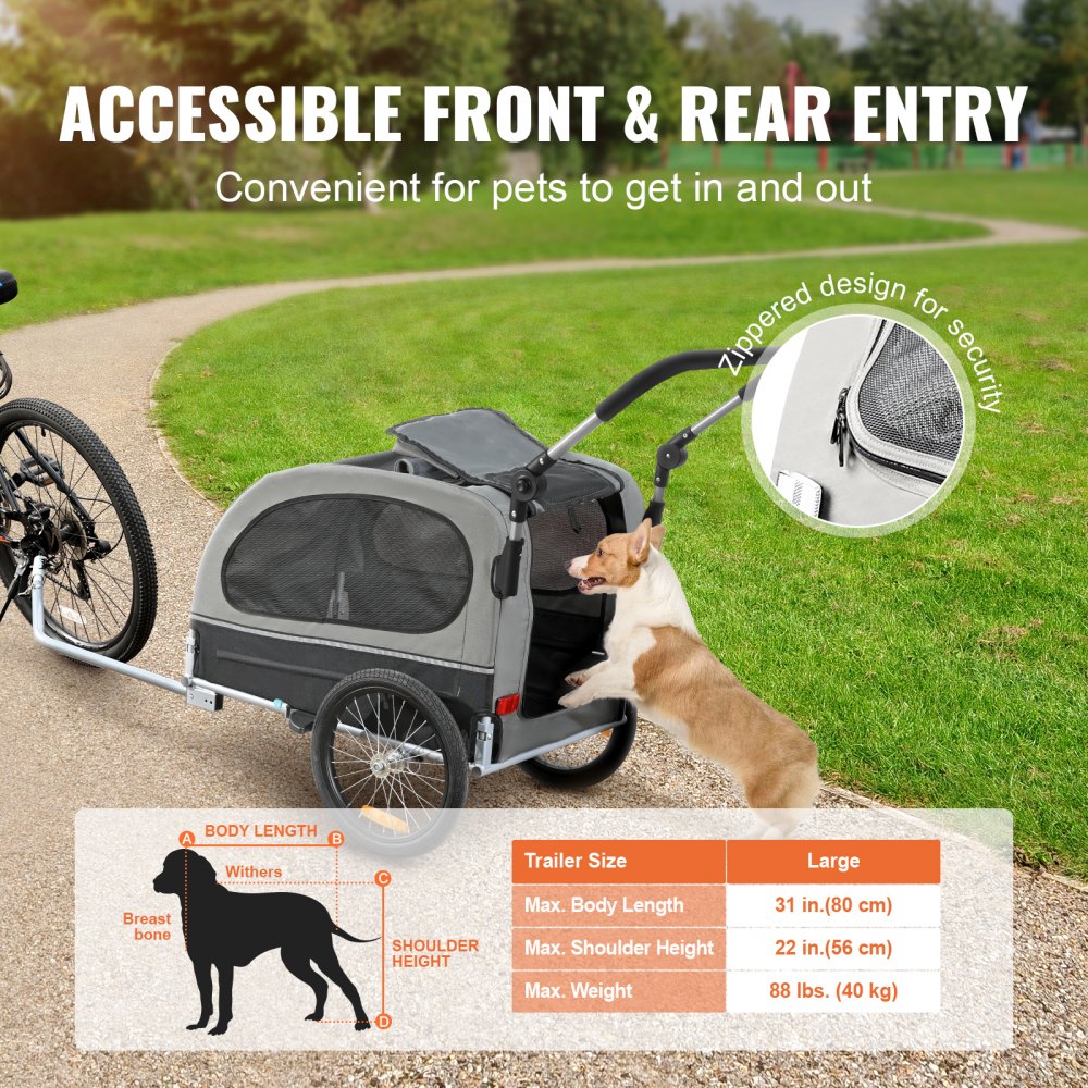 TS810 - 2-in-1 Dog Bike Trailer & Stroller, 88 lbs Capacity, Adjustable Handle
