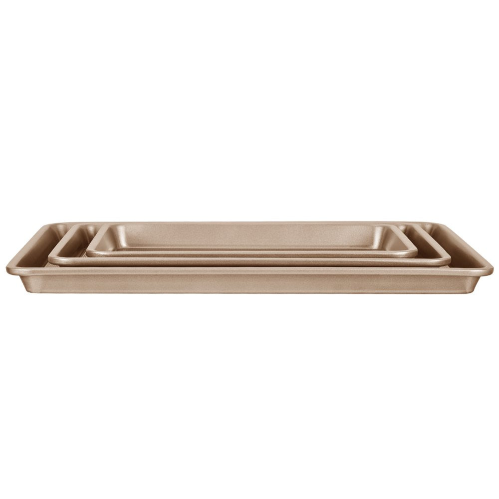 Q8112 - 3 Square Pans Carbon Steel Bakeware Set, Non-Stick Finish