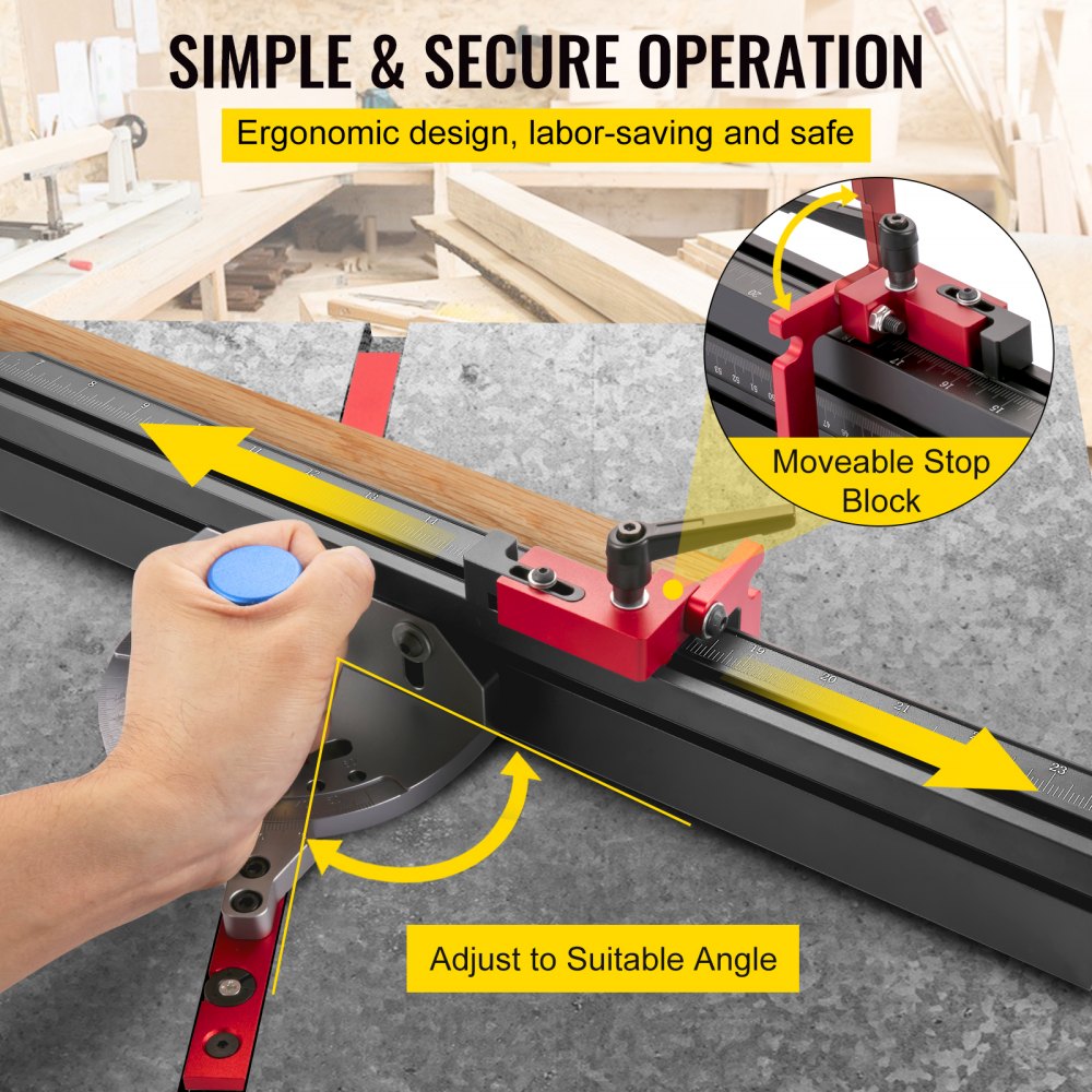 450 mm - High-Precision Aluminum Miter Gauge with 60° Ends and Adjustable Flip Stop