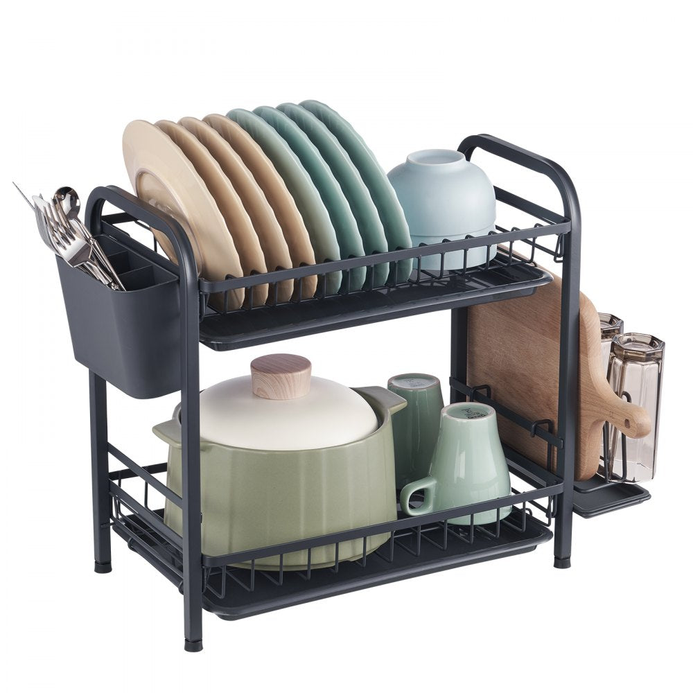 WK810341 - Durable Carbon Steel Dish Drying Rack with Utensil Holder