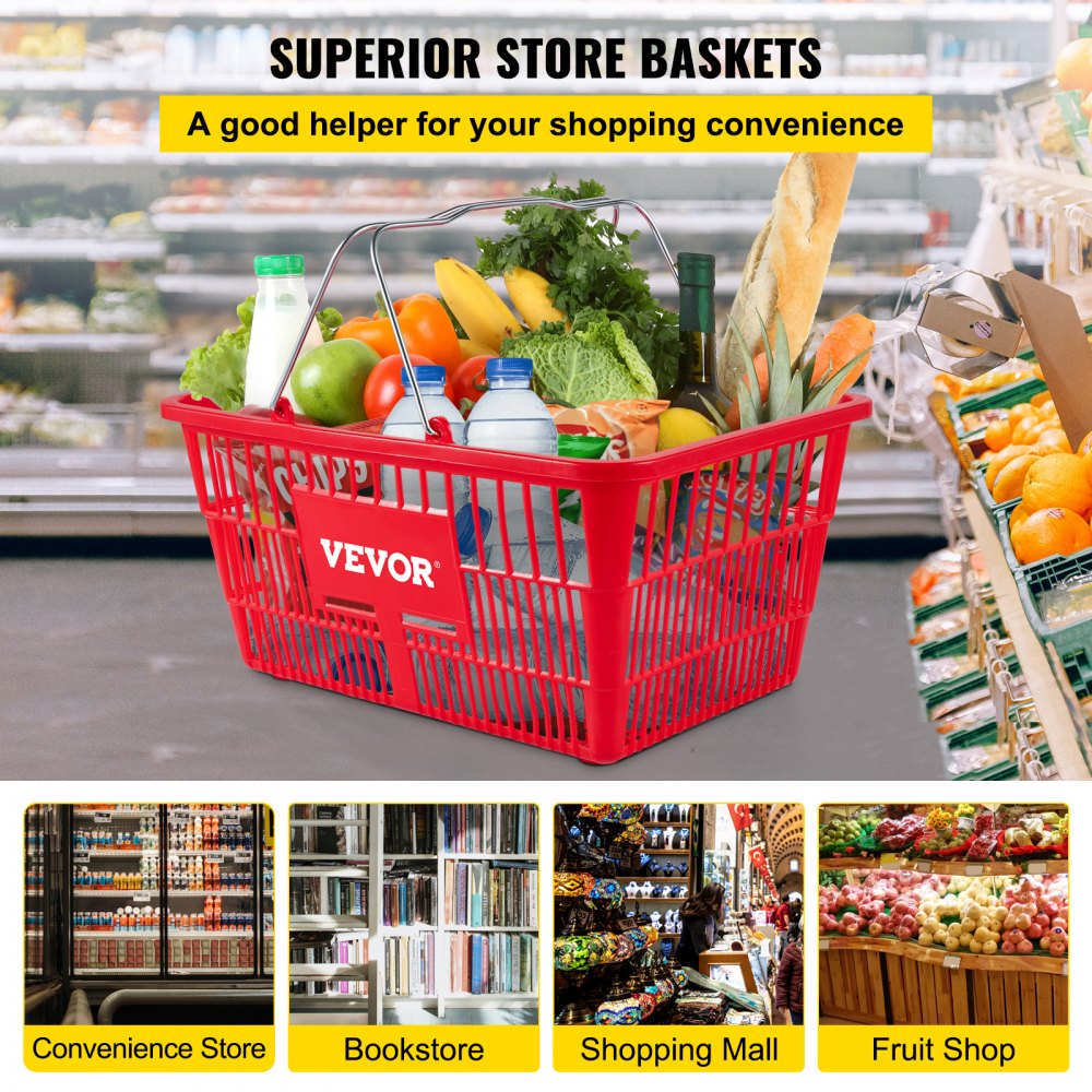 Store Baskets Red - Set of 12 Durable Shopping Baskets, 16.9" x 11.8"