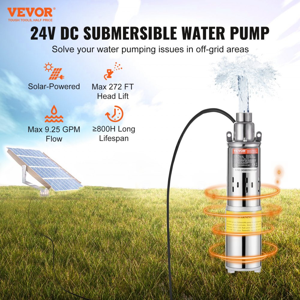 3BDS2.0-50-D24-250 - Durable 24V Solar Water Pump for Deep Wells, 9.25 GPM