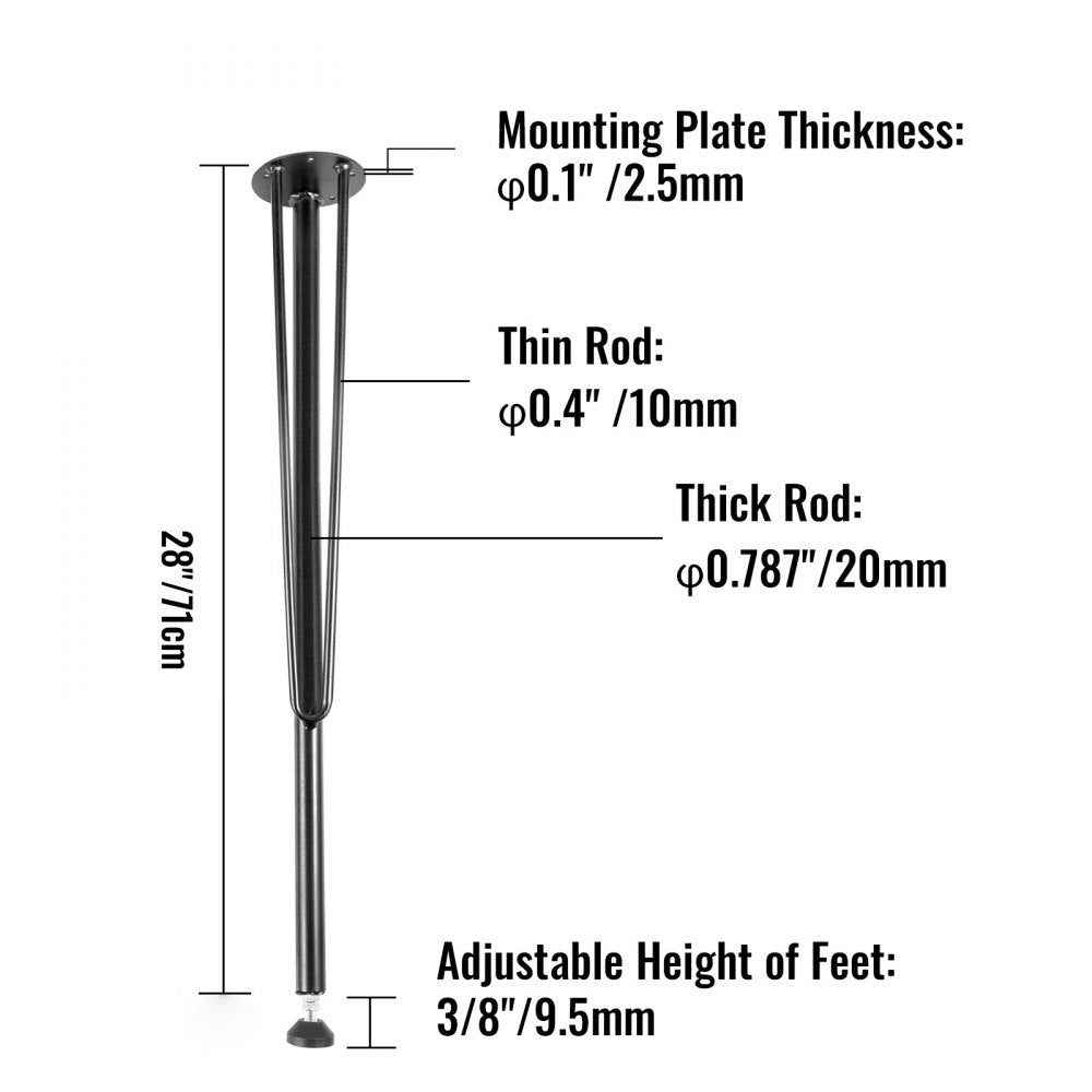TZZT-3028 - 28" Heavy-Duty Hairpin Table Legs Set of 4