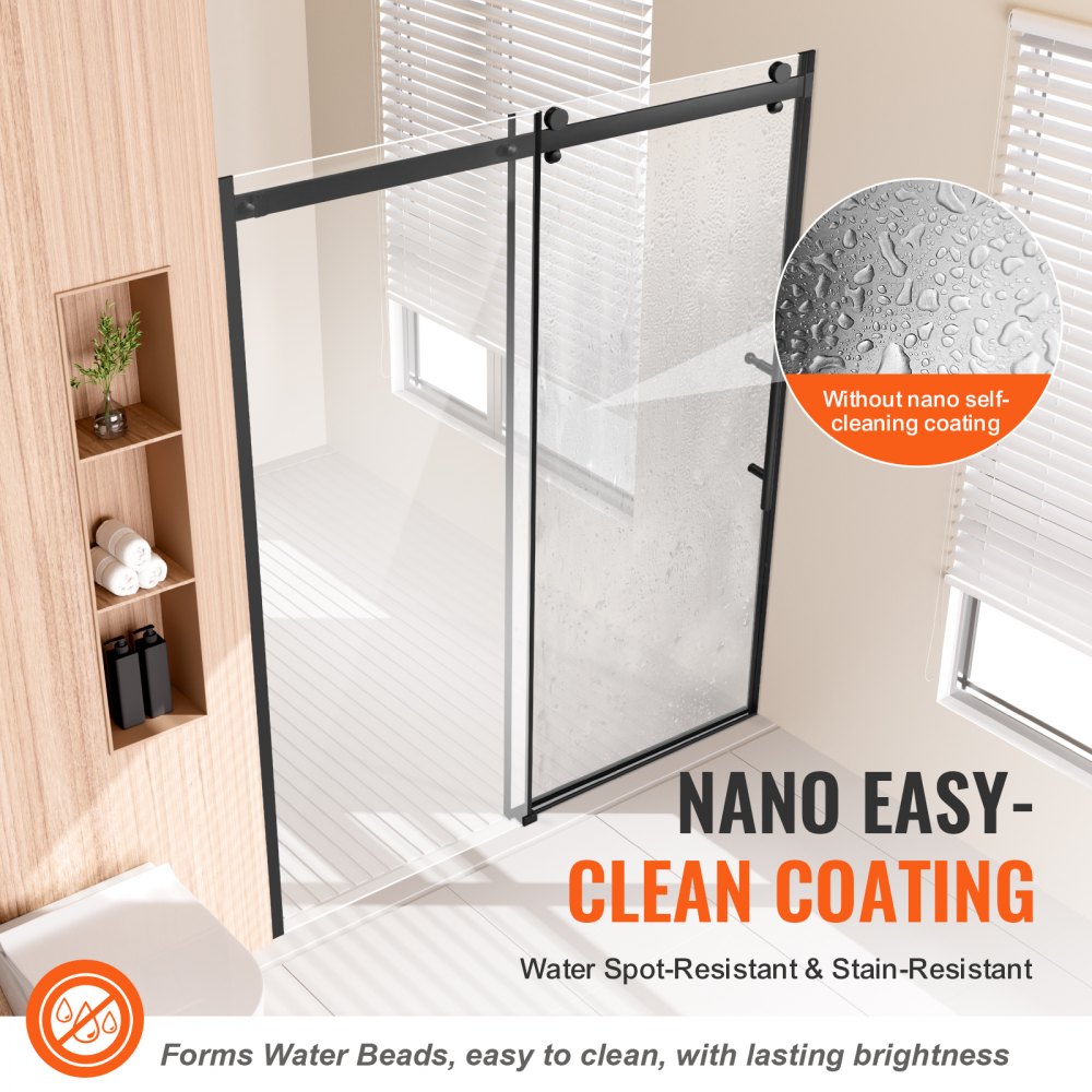 CNH-PF-S721A MB - 58-59" Shower Door, 5/16" Tempered Glass, Stainless Steel Handle