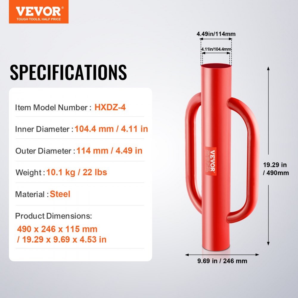 HXDZ-4 - 4.11" Heavy Duty Steel Pile Driver with Ergonomic Grip