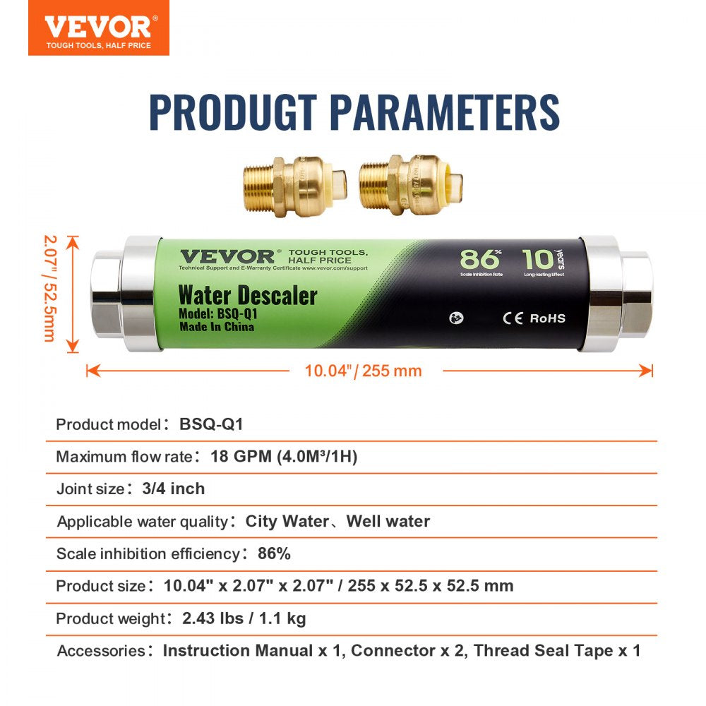 BSQ-Q1 - Salt-Free Whole House Descaler with 18 GPM Flow Rate