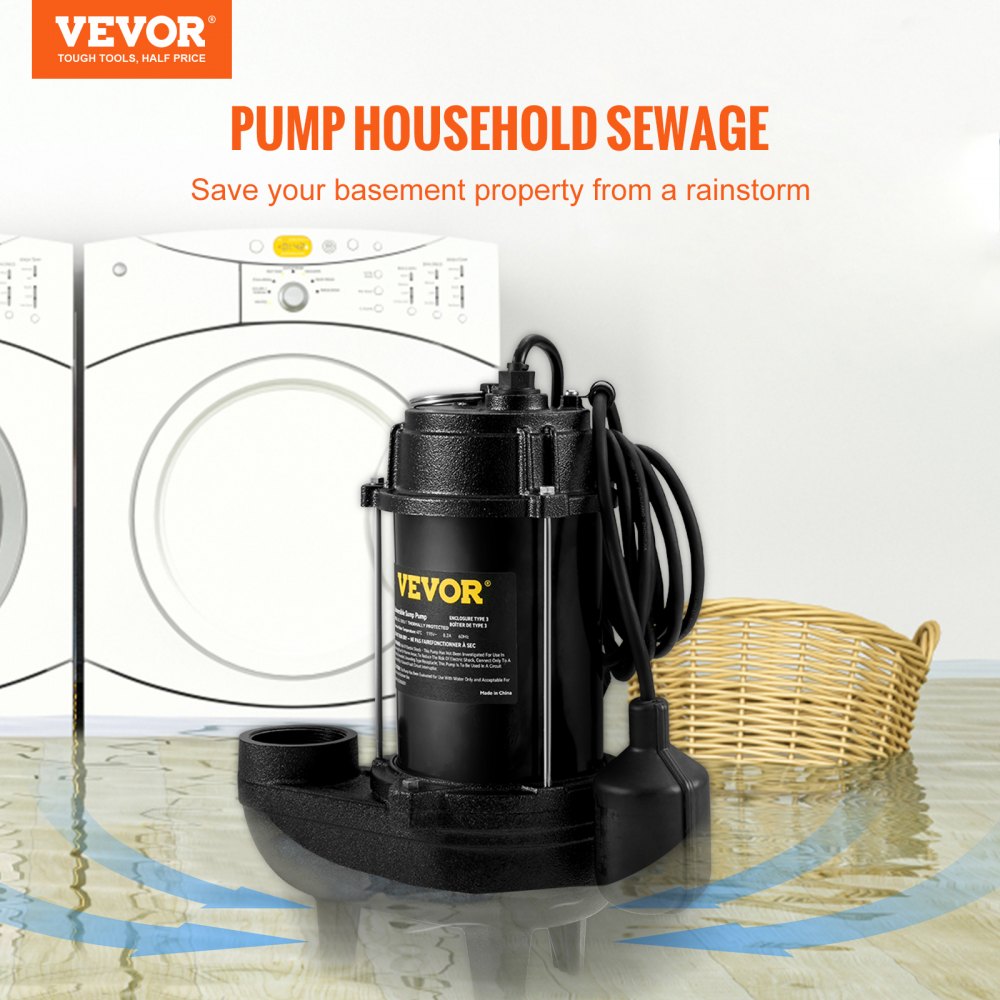 USC56WE - 3/4 HP VEVOR Sewage Pump 5880GPH, Automatic & Durable