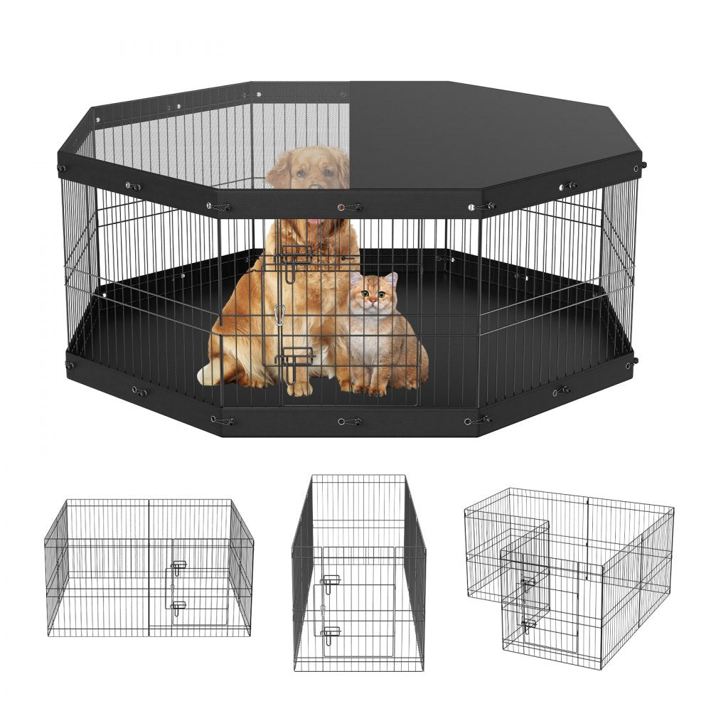 BSL6161-3 - 8-Panel Foldable Metal Dog Playpen with Top Cover