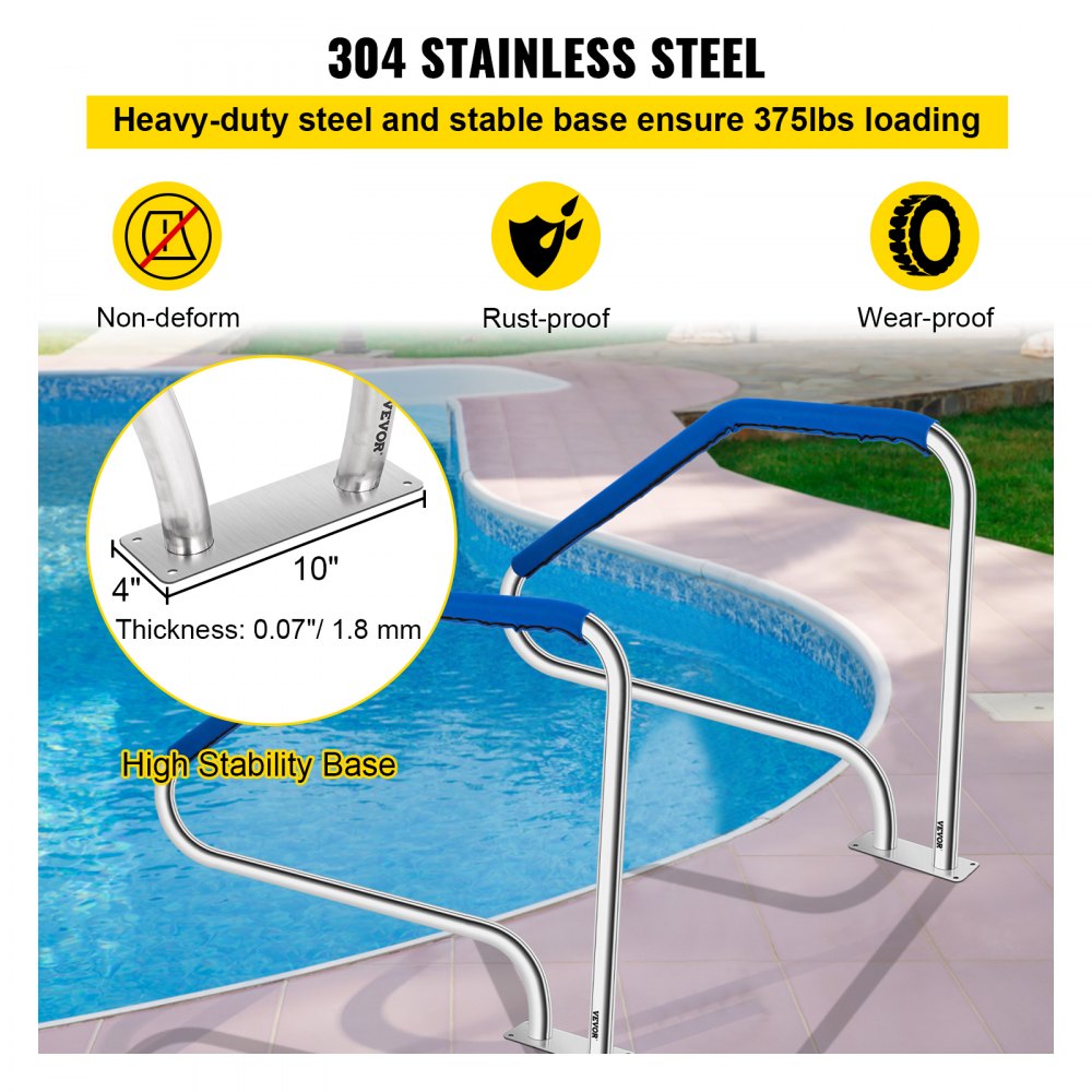 VV-YCFS-4W 49X34YC - 34" Stainless Steel Pool Handrail with Detachable Grip