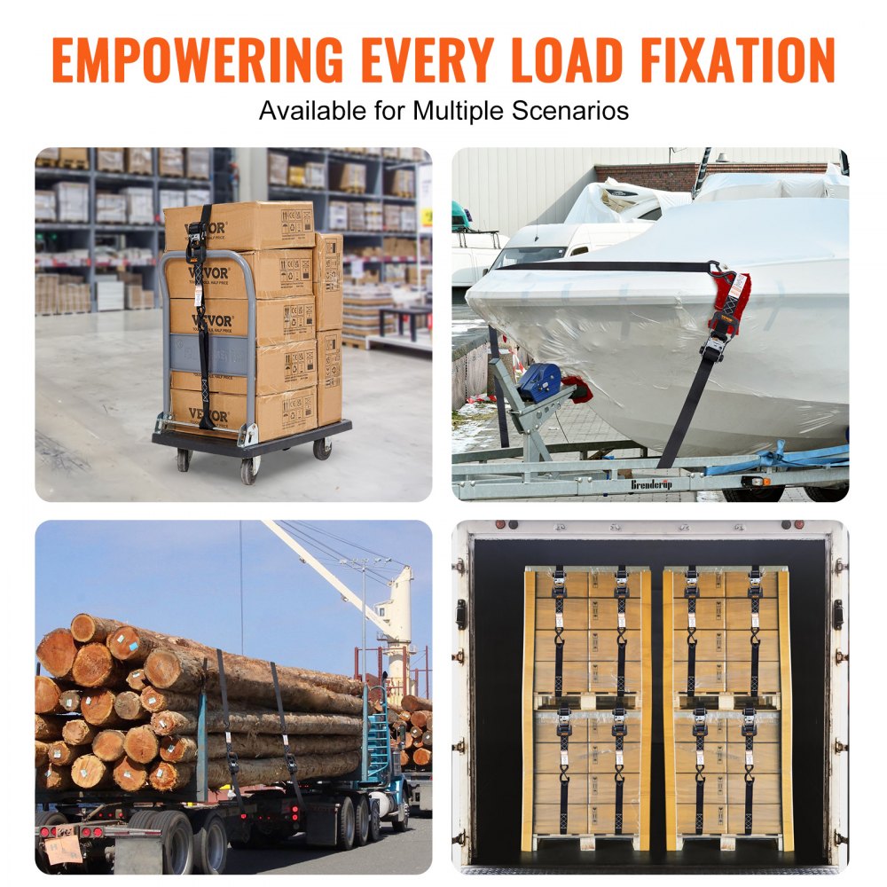 XMRS38-4 - Heavy-Duty 1.6" x 8' Ratchet Straps with Padded Handles