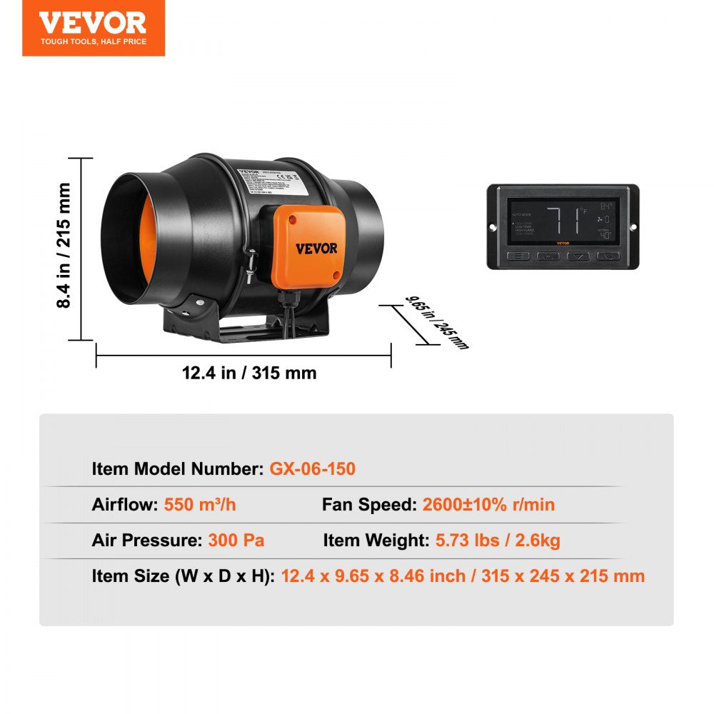 VV-GDFJ-EC6 - 6-Inch Inline Duct Fan for Efficient Airflow