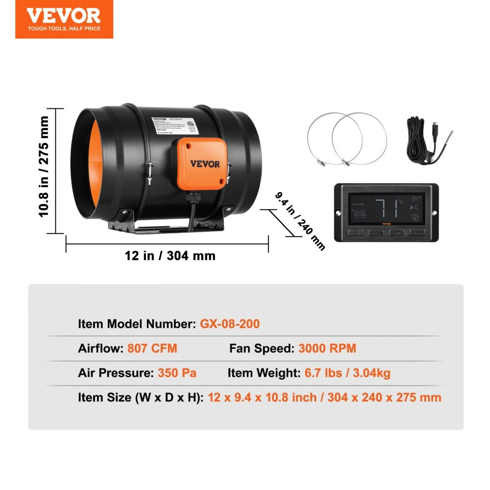 VV-GDFJ-EC8 - 8-Inch VEVOR Duct Fan for Effective Airflow & Ventilation