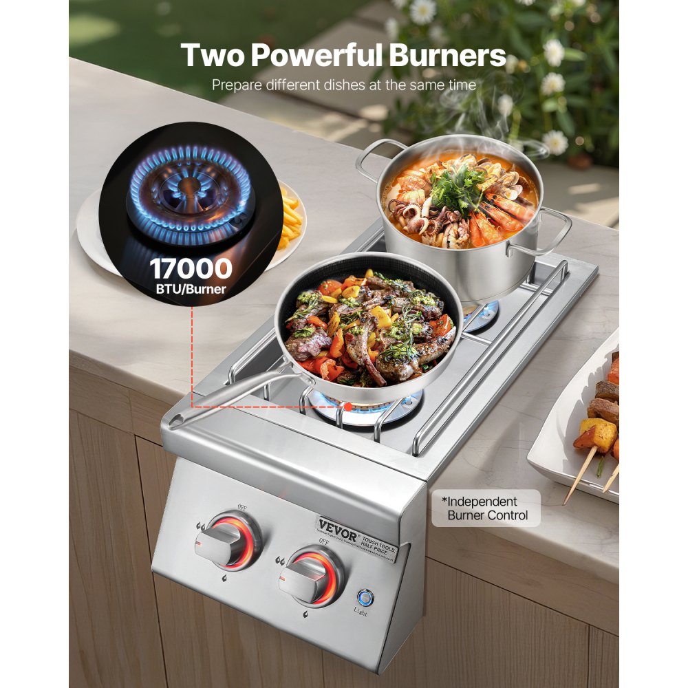 GSB2L - Dual 17,000 BTU Stainless Steel Side Burner for Outdoor Cooking