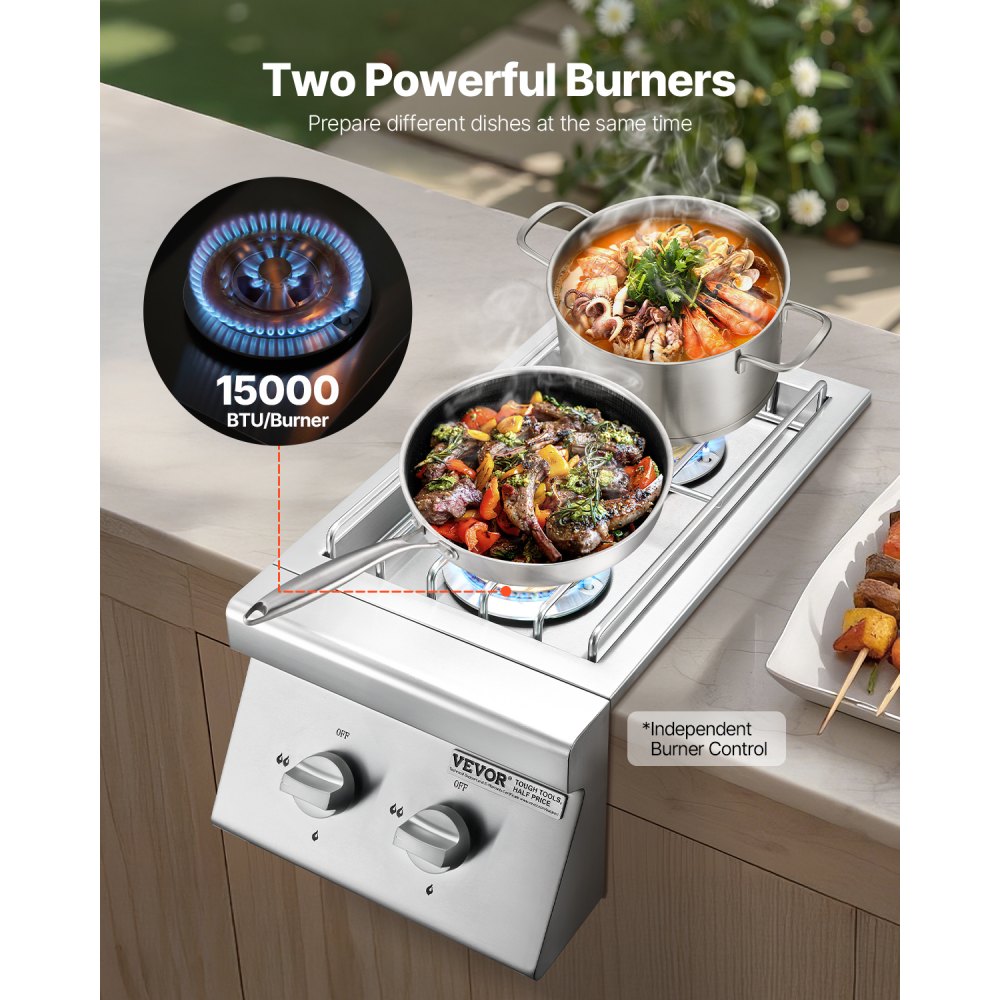 GSB2 - 15,000 BTU Double Side Burner for Propane/Natural Gas Grilling