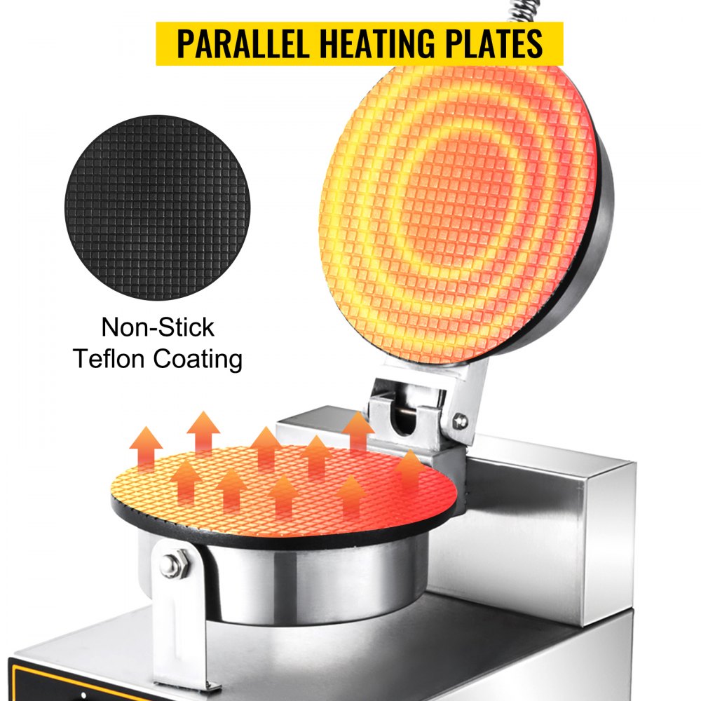 010850110358 - Stainless Steel Waffle Cone Maker with Adjustable Temp and Timer