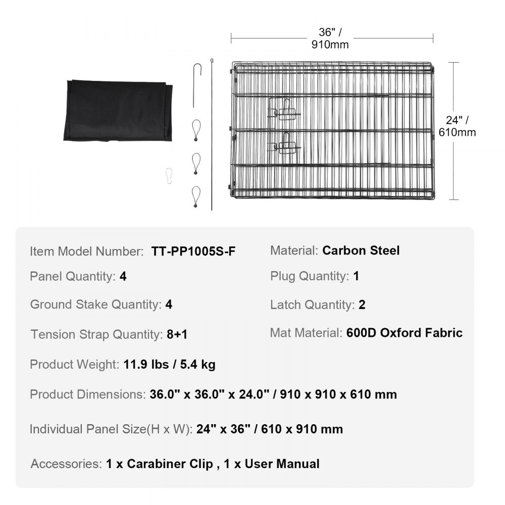 TT-PP1005S-F - 24" High Metal Dog Playpen with 600D Floor Mat