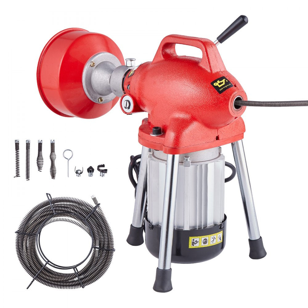 010843204004 - 66FT Steel Drain Cleaner with 7 Cutters and 250W Motor