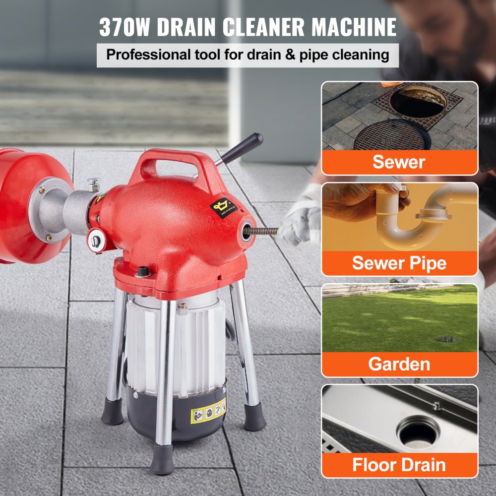 010625931545 - 120FT Drain Cleaner Machine with 370W Power & Interchangeable Cutters