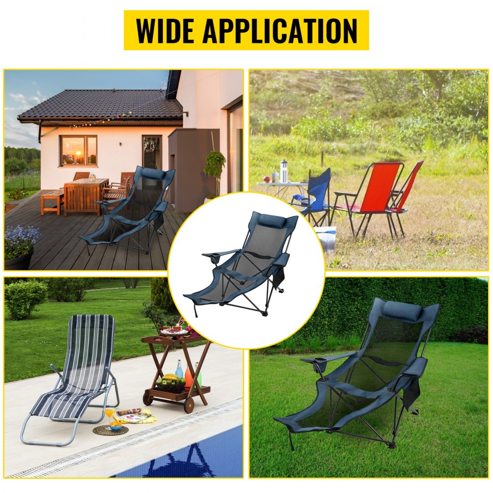 010600091616 - Blue Adjustable Folding Camp Chair with Footrest and Mesh Lounge