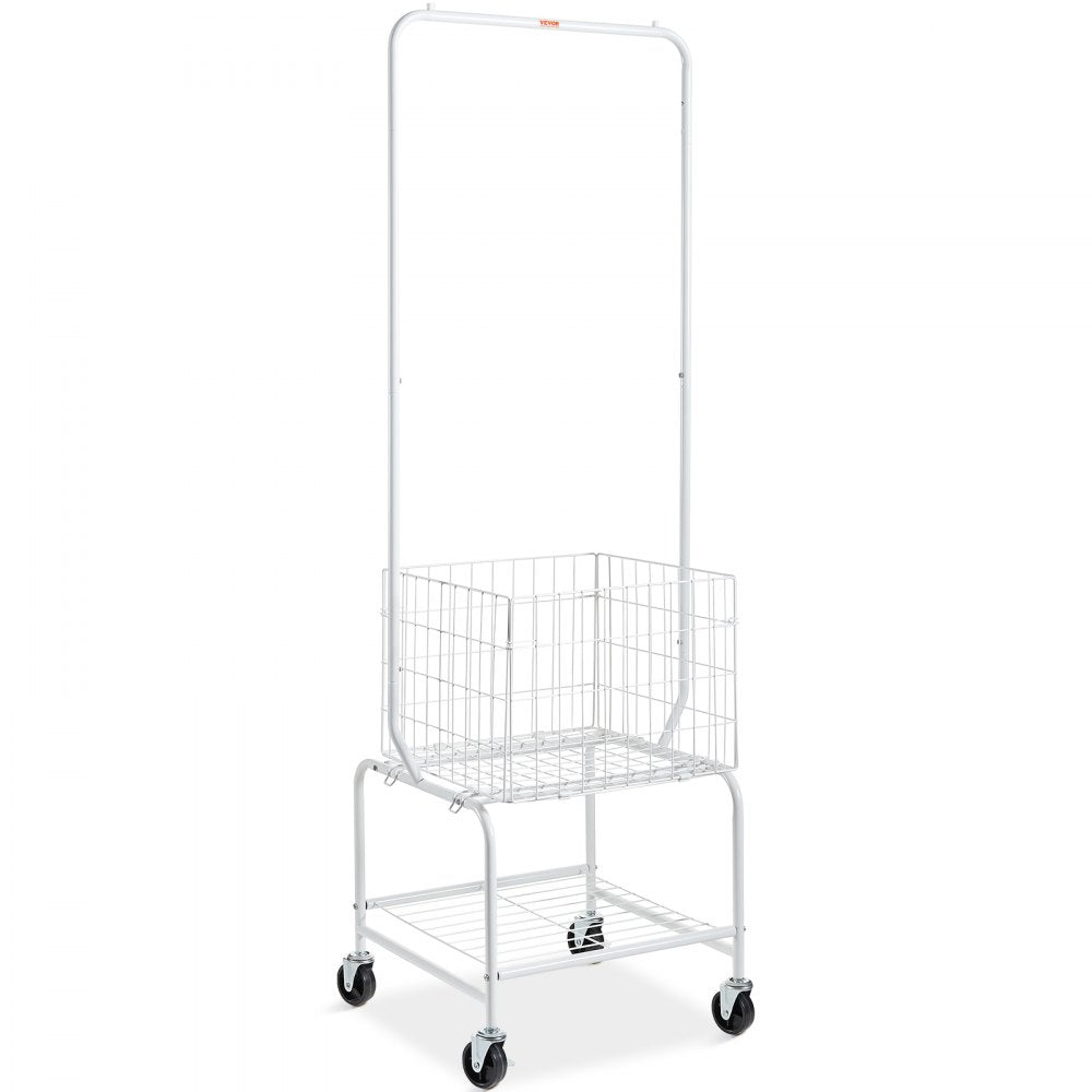 010932686363 - Rolling Metal Laundry Basket & Adjustable Height Garment Rack